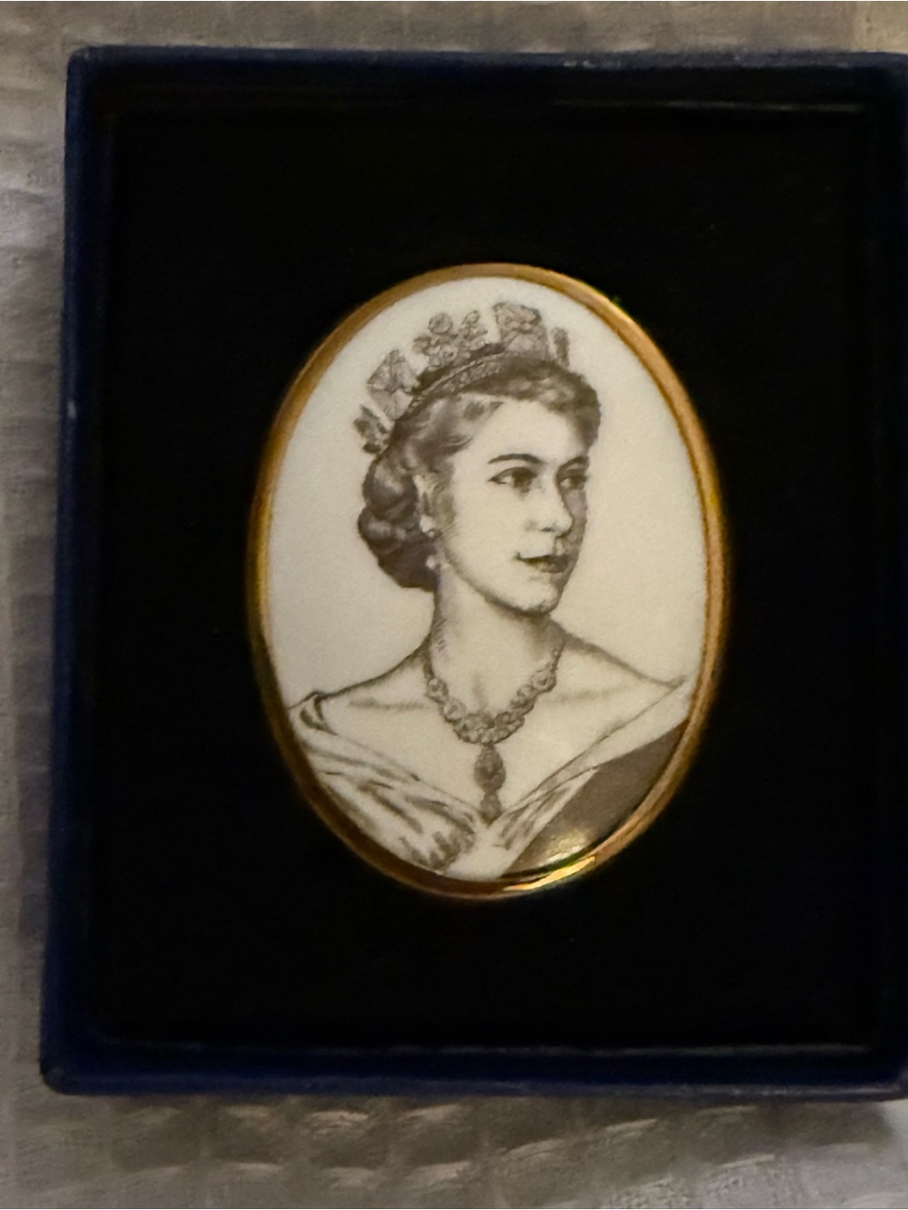 Queen Elizabeth II Royal Worcester Coronation Portrait Brooch, 1953.